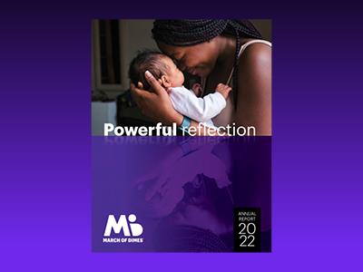 Annual report powerful reflection, mom holding baby